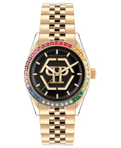PHILIPP PLEIN WOMEN'S DATE SUPERLATIVE GOLD-TONE STAINLESS STEEL BRACELET WATCH 38MM