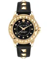 PHILIPP PLEIN WOMEN'S LADY ROCK GOLD-TONE STUDDED BLACK LEATHER STRAP WATCH 38MM