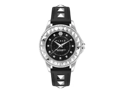 Pre-owned Philipp Plein Women's  Plein Lady Rock Leather Pwpqa0124 Watch In Stainless Steel In Silver