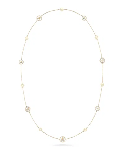 Pre-owned Philipp Plein Women's  Plein Mini Logo Crystal Cable Chain Necklace In Gold