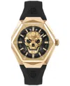 Philipp Plein Women's Skull Spikes Black Silicone Strap Watch 40mm In Gold