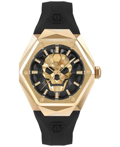 PHILIPP PLEIN WOMEN'S SKULL SPIKES BLACK SILICONE STRAP WATCH 40MM