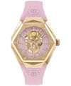 Philipp Plein Women's Skull Spikes Pink Silicone Strap Watch 40mm In Gold