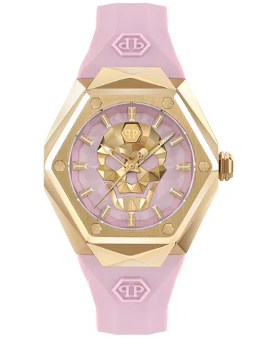 Philipp Plein Women's Skull Spikes Pink Silicone Strap Watch 40mm In Gold