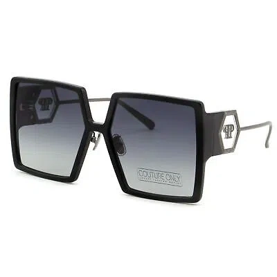 Pre-owned Philipp Plein Women Sunglasses Black Oversized Square Spp028m-0700 Gradient In Gray