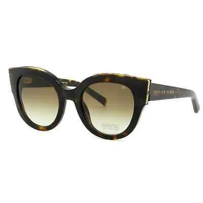 Pre-owned Philipp Plein Women Sunglasses Cat-eye Oversized Havana Brown Spp026s-0722