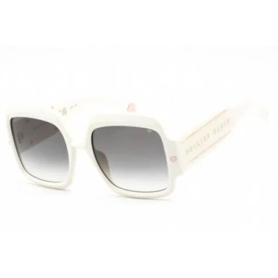 Pre-owned Philipp Plein Women's Sunglasses Full Rim White Plastic Rectangular Spp038m 03gf In Grey Gradient