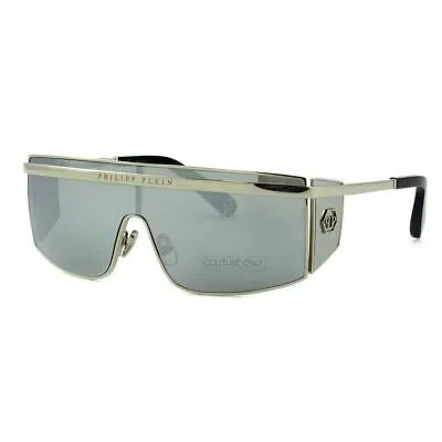 Pre-owned Philipp Plein Women Sunglasses Silver Shield Mask Spp013m-579x Mirrored Lens