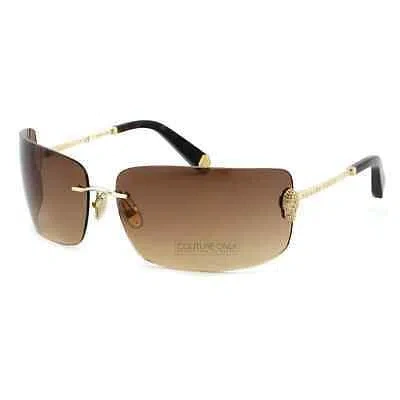 Pre-owned Philipp Plein Women Titanium Rimless Rectangle Gold Brown Sunglasses Spp027s