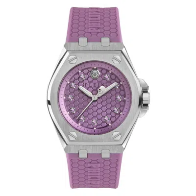 Pre-owned Philipp Plein Women's Watch Analog Quartz Extreme Lady Purple Pwjaa0222 Silicone