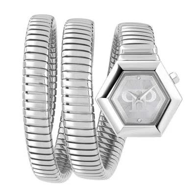 Pre-owned Philipp Plein Women's Watch Analog Quartz Snake Hexagon Pwzaa0123 Stainless