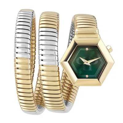 Pre-owned Philipp Plein Women's Watch Analog Quartz Snake Hexagon Pwzaa0323 Stainless