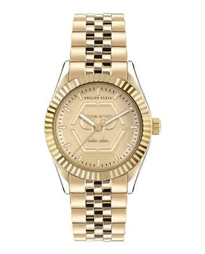 Pre-owned Philipp Plein Womens Date Superlative Gold 38mm Bracelet Fashion Watch