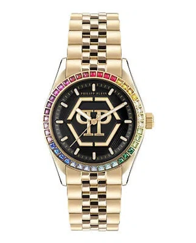 Pre-owned Philipp Plein Womens Date Superlative Gold 38mm Bracelet Fashion Watch