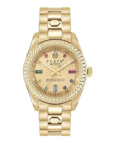 Pre-owned Philipp Plein Womens Queen Gold 36mm Bracelet Fashion Watch
