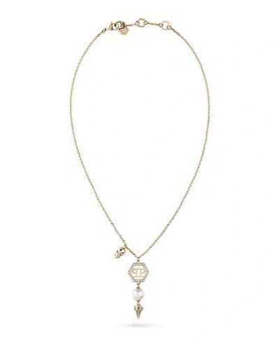 Pre-owned Philipp Plein Womens Rhapsody Crystal Cable Chain Necklace In Gold