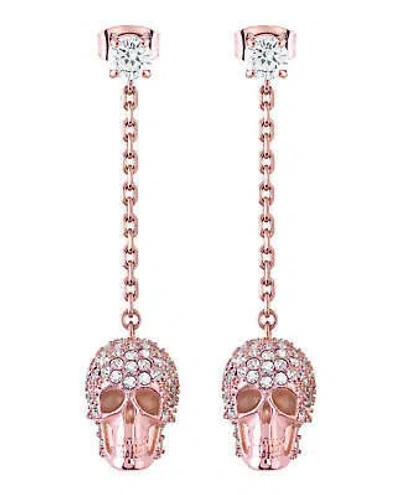 Pre-owned Philipp Plein Womens Sliding $kull Crystal Dangle Earrings In Rosegold