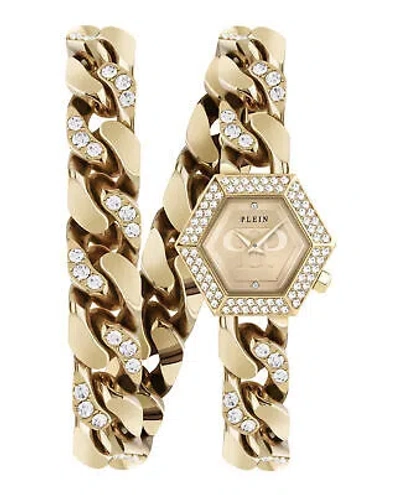 Pre-owned Philipp Plein Womens The Hexagon Gold 28mm Bracelet Fashion Watch