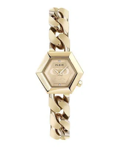 Pre-owned Philipp Plein Womens The Hexagon Gold 28mm Bracelet Fashion Watch