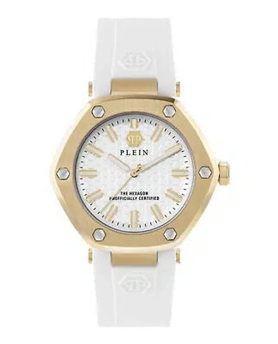 Pre-owned Philipp Plein Womens The Hexagon Gold 38mm Strap Fashion Watch
