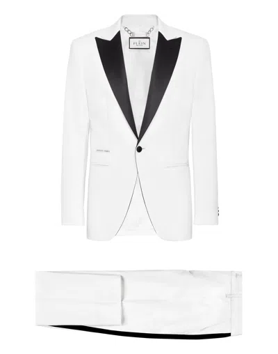 Philipp Plein Wool & Satin Suit 2 Pcs: Blazer / Trousers In White