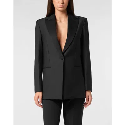 Philipp Plein Wool Blazer Boyfriend Fit Face Strass Women In Black