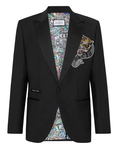 Philipp Plein Wool Blazer Lord Fit Tattoo In Black