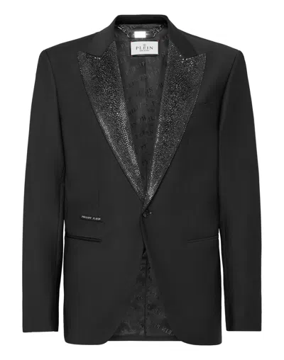 Philipp Plein Wool Blazer Ls Strass Rever In Black