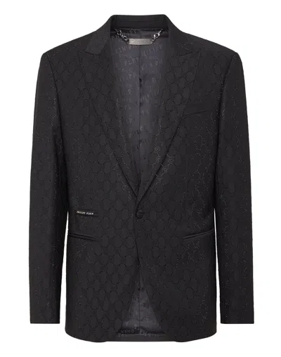 Philipp Plein Wool Blazer Monogram In Black