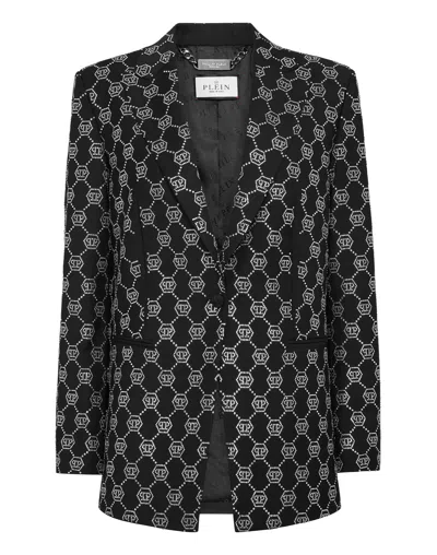 PHILIPP PLEIN WOOL BLAZER STRASS MONOGRAM