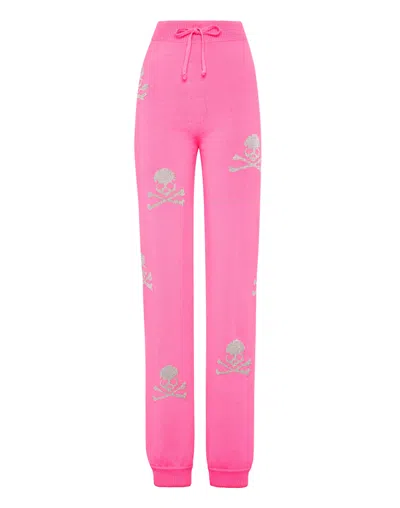 Philipp Plein Wool Blend Jogging Trousers Crystal Skull In Pink