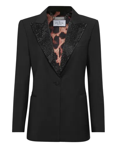 Philipp Plein Wool Boxy Blazer Skull Strass