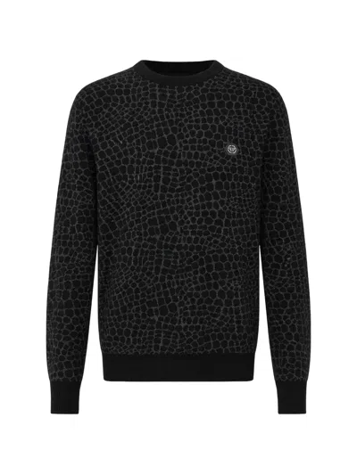 Philipp Plein Wool Cashmere Round-neck Pullover Cocco In Black