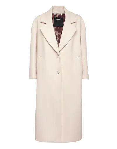 Philipp Plein Wool Coat Long Iconic Plein In Beige