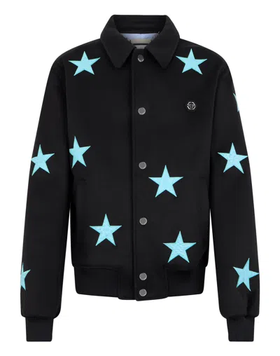 Philipp Plein Wool Coster Jacket Cocco Stars In Blue