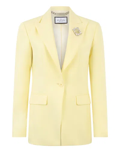 Philipp Plein Wool Fitted Single-breasted Blazer In Yellow