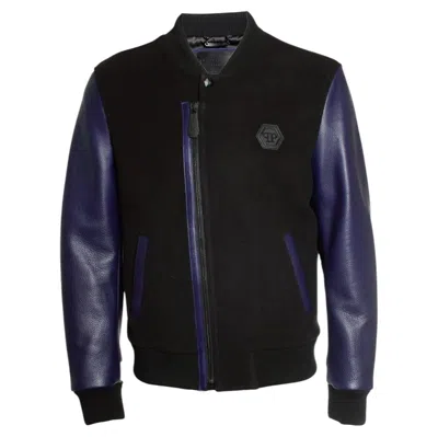 Pre-owned Philipp Plein , Wool Fleece Bomber Jacket In Black