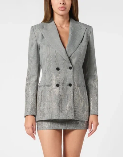 Philipp Plein Wool Gold Fit Blazer Ls Flame Women In Gray