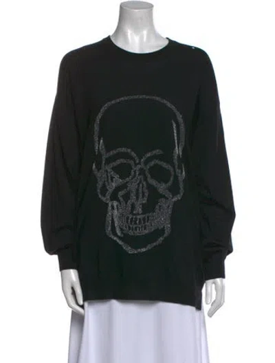 Pre-owned Philipp Plein Wool Graphic Print Sweater In Black