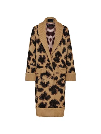 Philipp Plein Wool Jacquard Coat Leopard In Brown