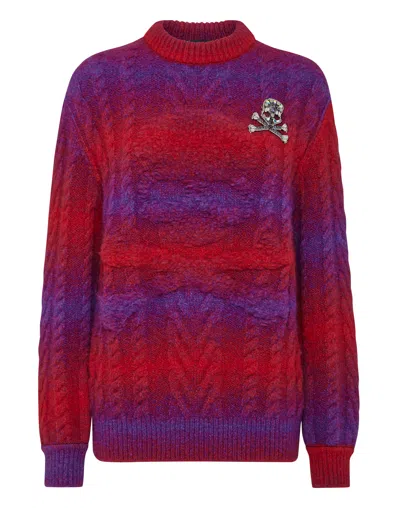 Philipp Plein Wool Knit Pullover Round Neck Ls Skull & Bones In Multi