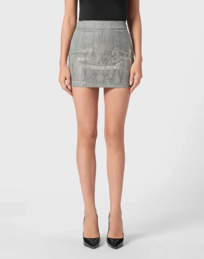 Philipp Plein Wool Mini Skirt Strass Flame Women In Black