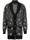 Philipp Plein Wool Paisley-pattern Cardigan In Black
