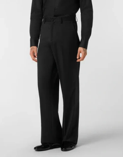 Philipp Plein Wool Wide Leg Trousers Men In Black