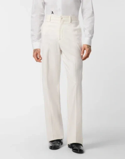 Philipp Plein Wool Wide Leg Trousers Men In White