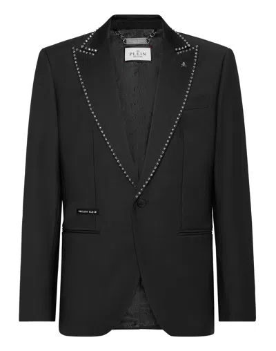 Philipp Plein Wool/satin Blazer Lord Fit Ls Studs