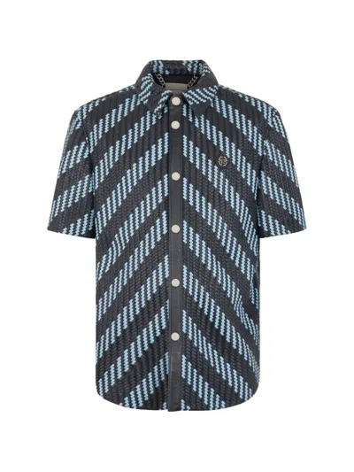 Philipp Plein Weaved Leather Shortsleeve Shirt Stripes In Multi