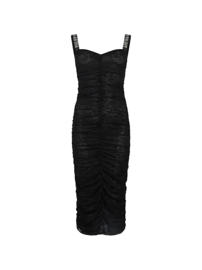 Philipp Plein Wrinkled Lace Dress In Black
