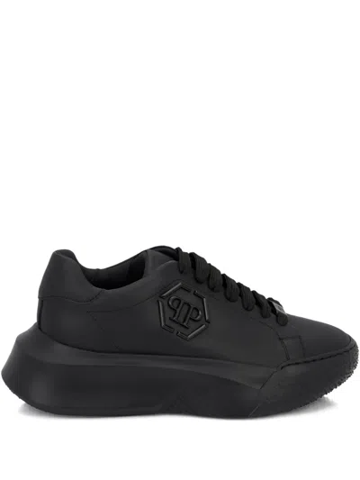 Philipp Plein X New Basic Hexagon Leather Trainers In Black