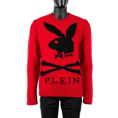Pre-owned Philipp Plein X Playboy Bunny Logo Printed Wool Sweater Red Black 08392